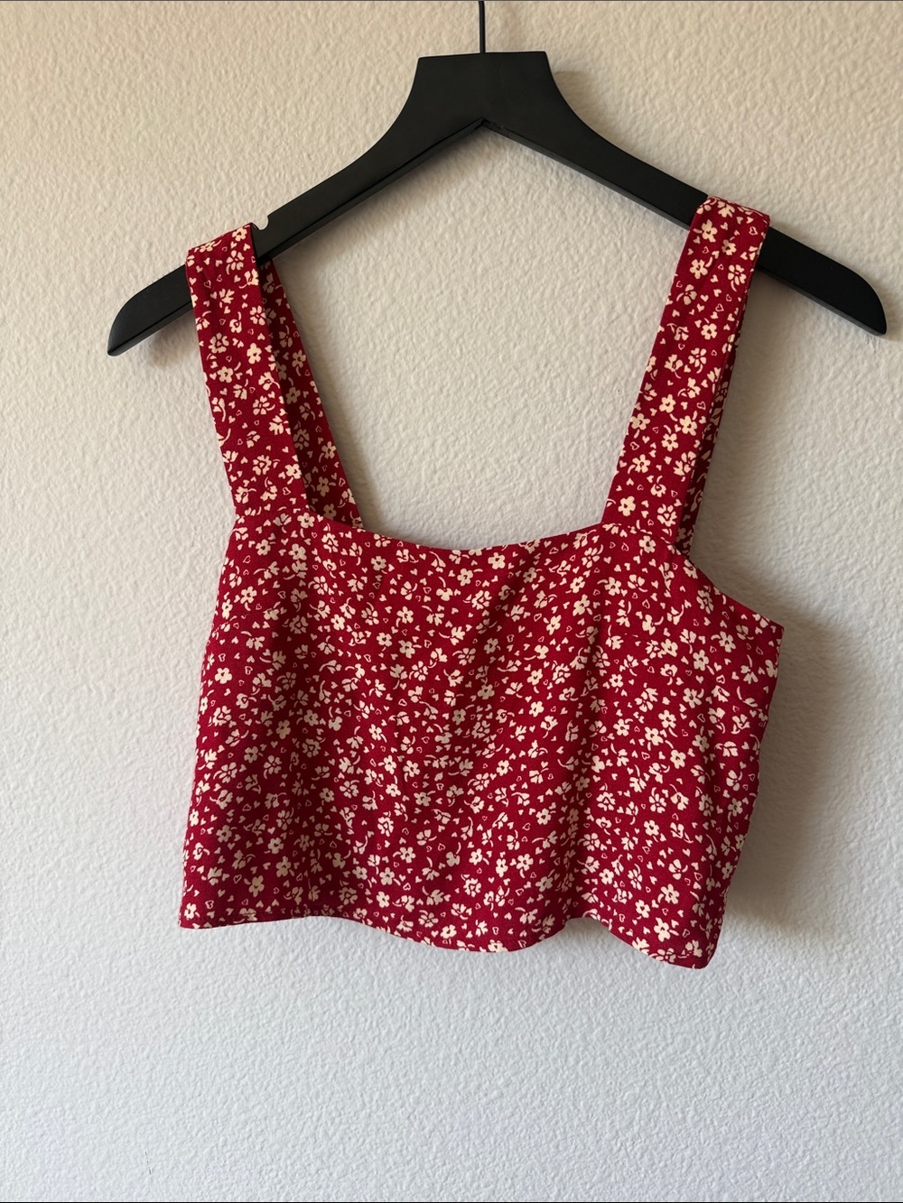 Reformation Tiana Red Floral Square-Neck Button-Back Crop Top XS